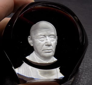 Vintage Baccarat sulphide paperweight Adlai Stevenson