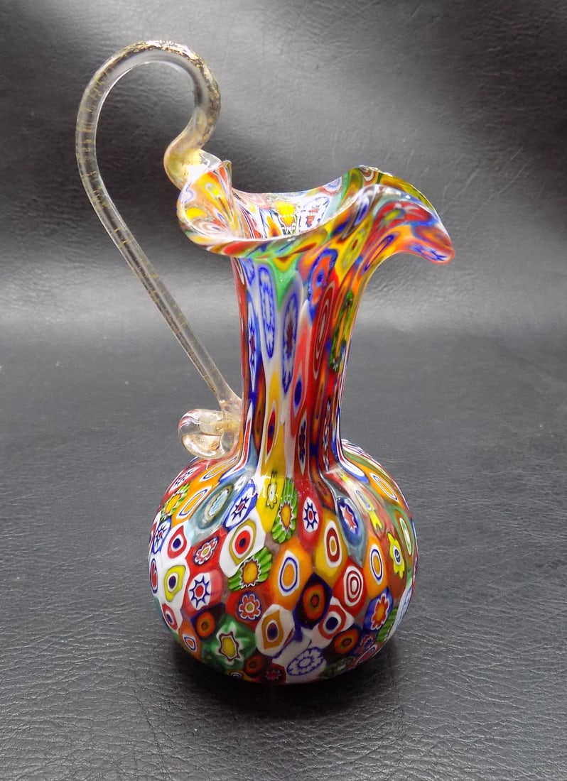 Vintage Fratelli Toso Murano Millefiori Small art glass pitcher (1 of 5)