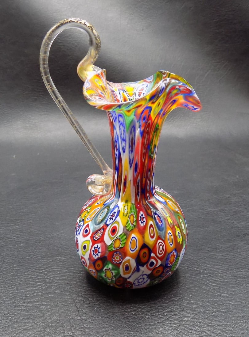 Vintage Fratelli Toso Murano Millefiori Small art glass pitcher - 2