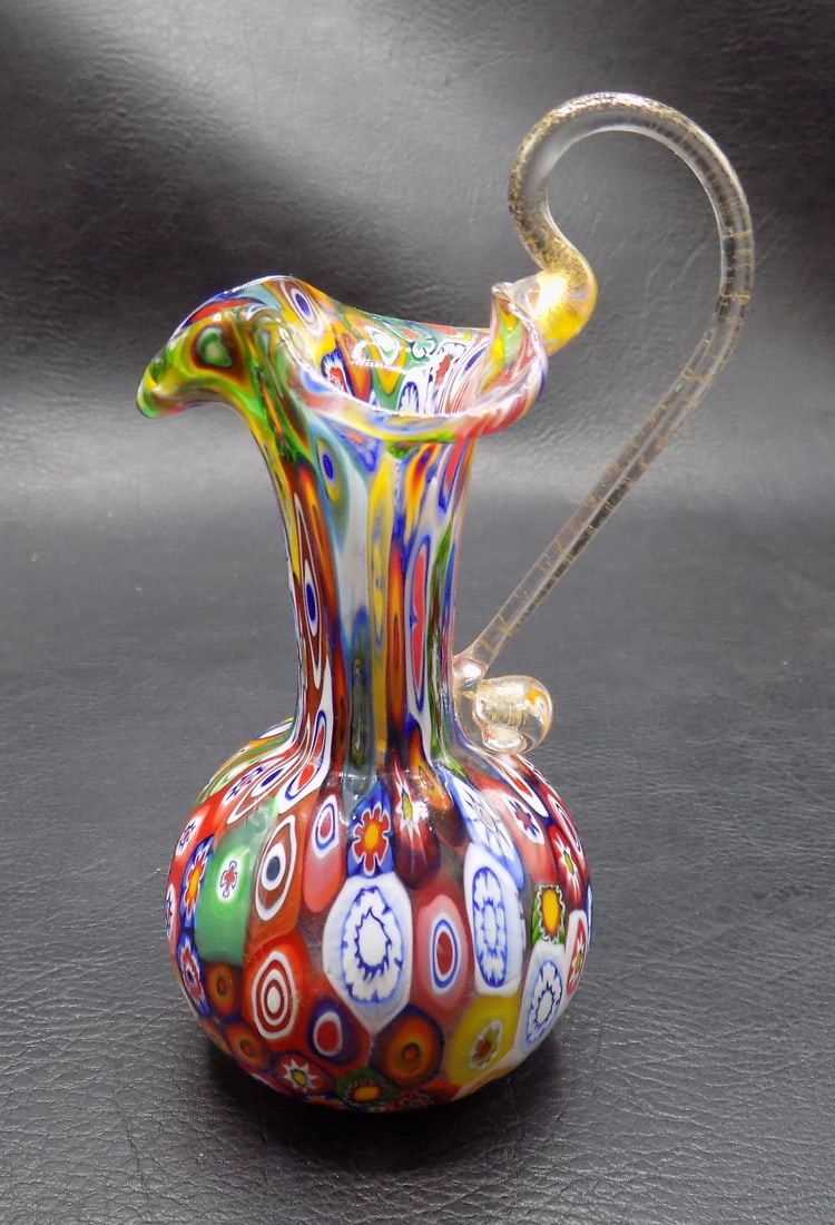 Vintage Fratelli Toso Murano Millefiori Small art glass pitcher - 3