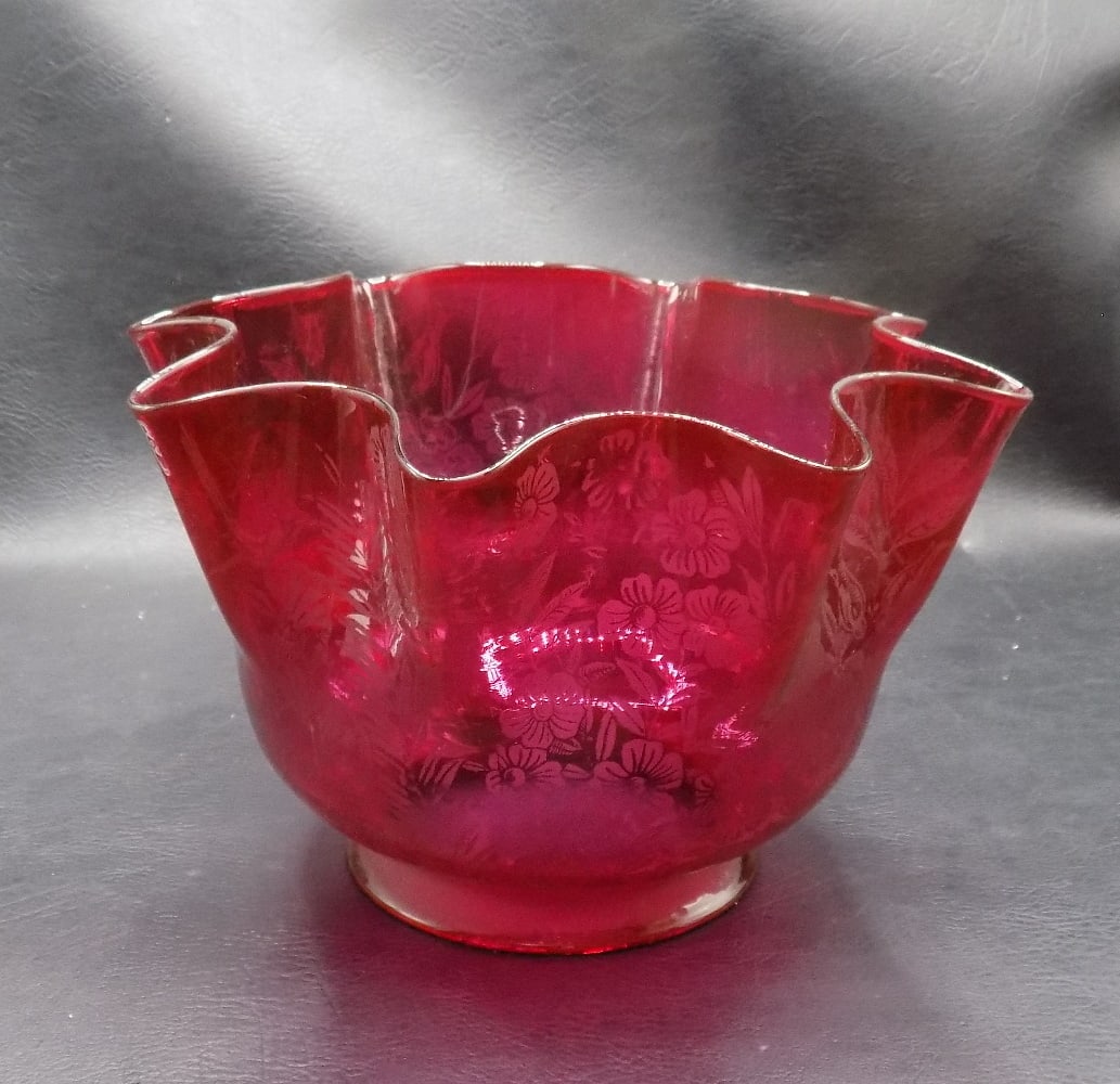 Fancy Antique Cranberry decorated Victorian Glass Gas Lamp Shade (1 of 6)