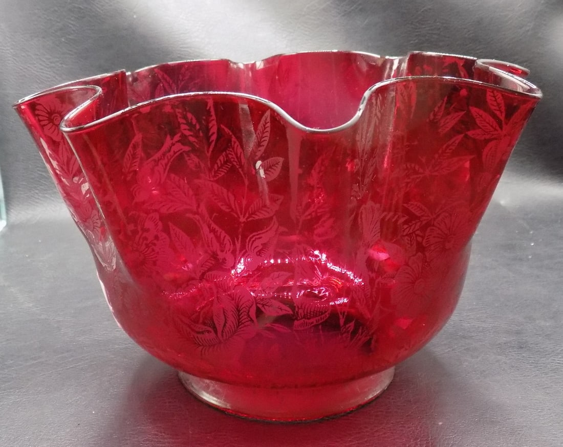 Fancy Antique Cranberry decorated Victorian Glass Gas Lamp Shade (1 of 5)