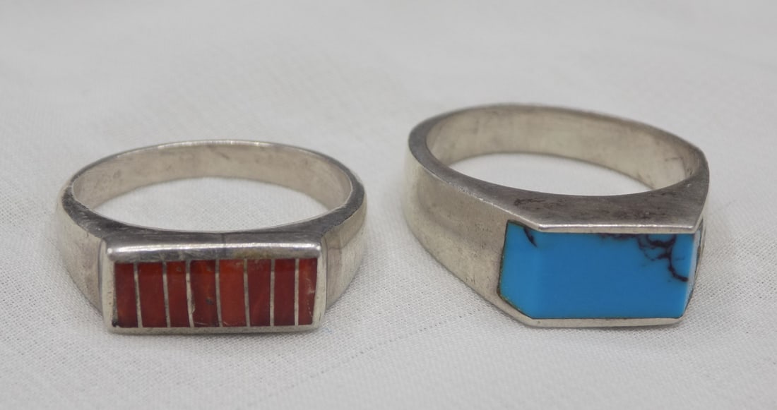 Two vintage sterling silver rings with inlaid stones. (1 of 5)