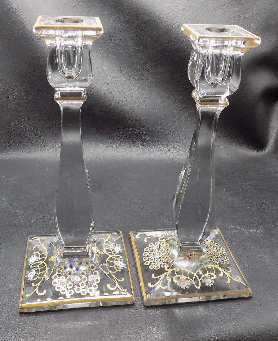 Vintage Heisey decorated candle sticks (1 of 4)
