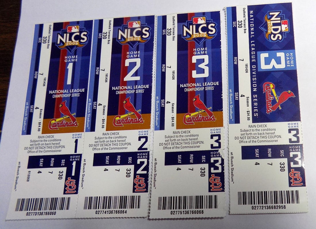 Four unused National League Championship Series tickets: Four unused National League Championship Series tickets. Excellent condition. Great quality and detail. For in house shipping, please call Mike at Thriftiques 319-321-0613