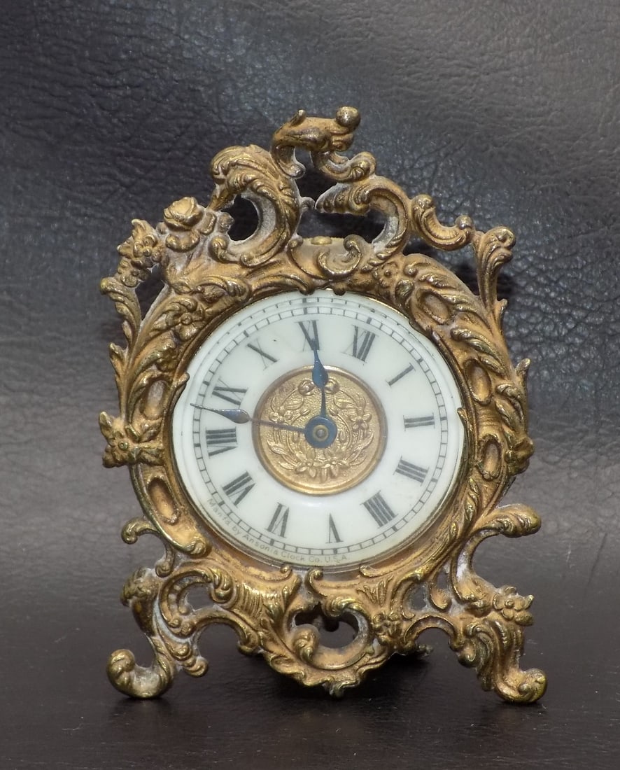 Fancy antique miniature Ansonia clock (1 of 7)