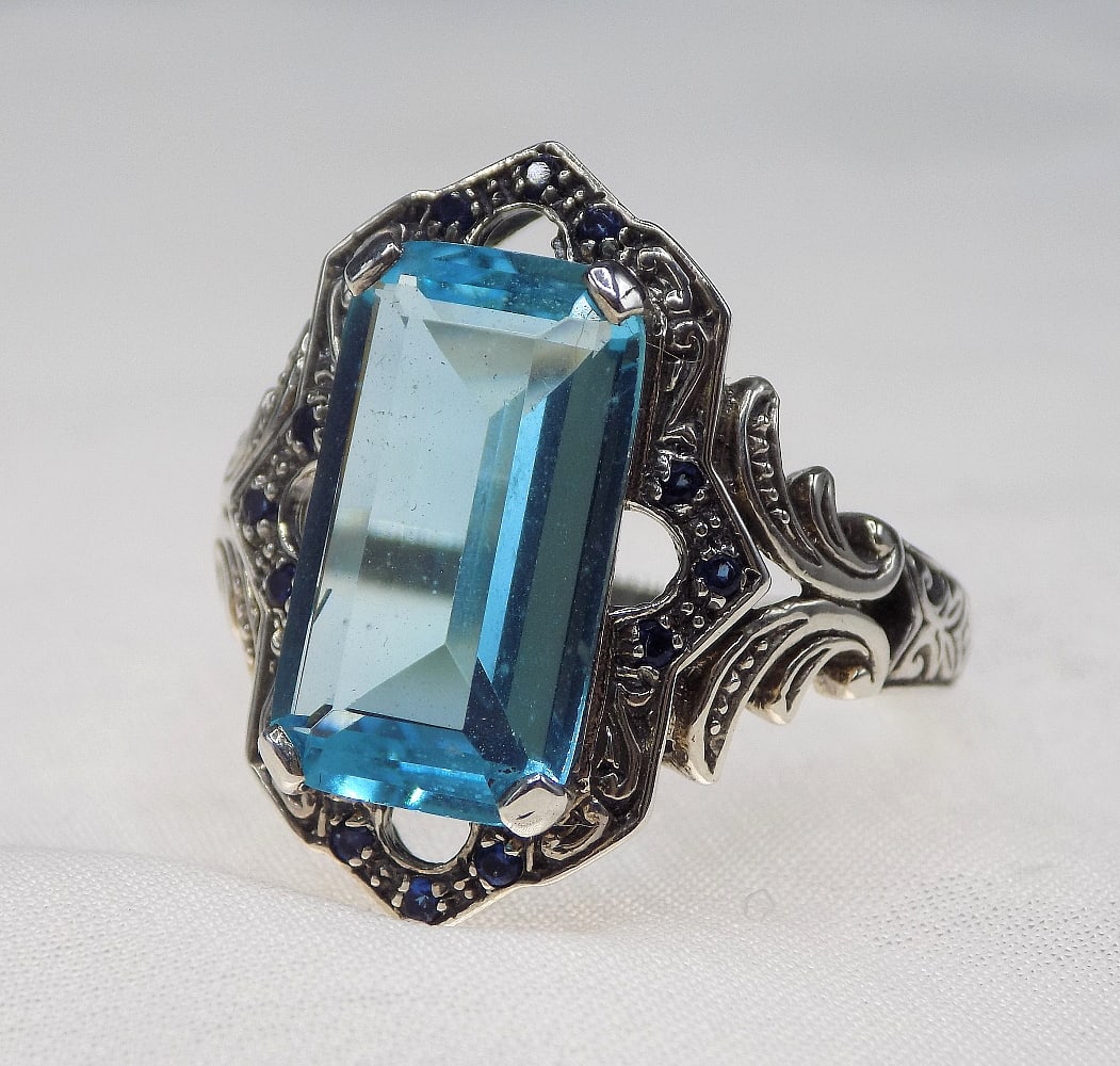 Beautiful 8 ct aquamarine and sapphire sterling silver ring - 3