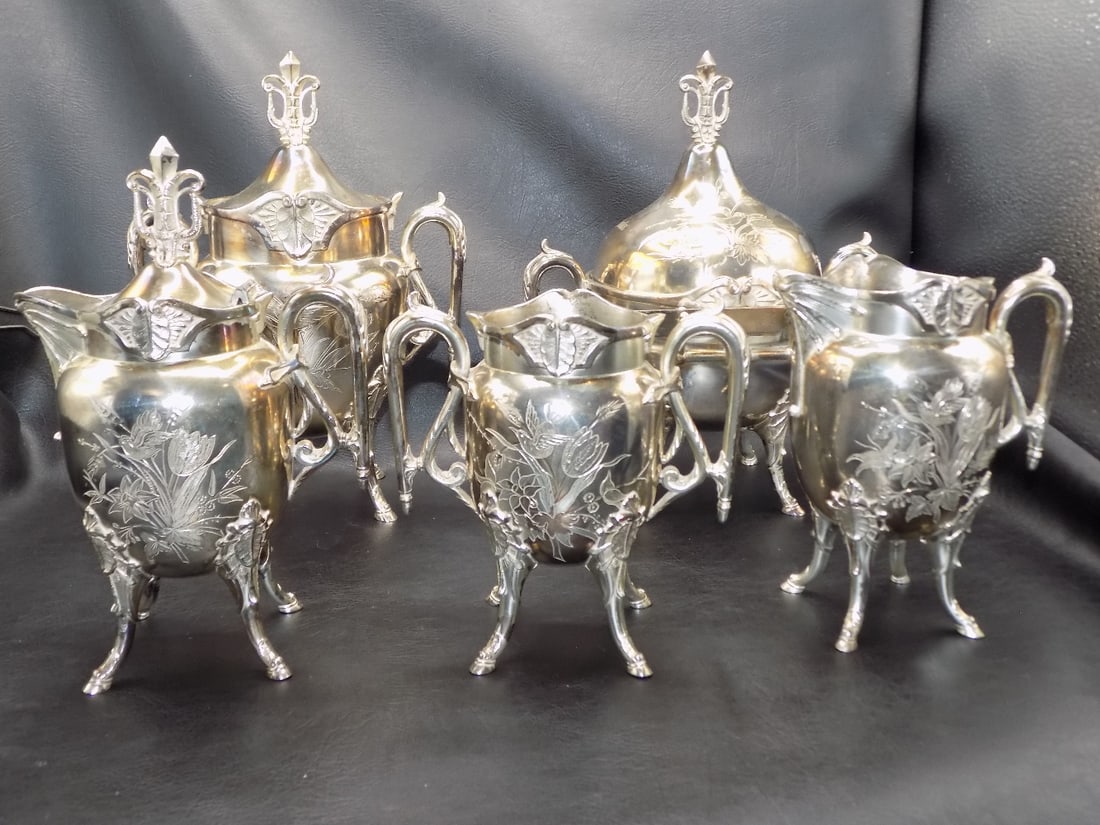Fancy antique five piece silverplated dinner set (1 of 8)