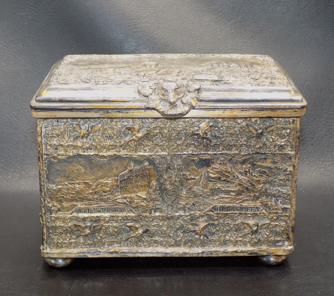 Fancy silverplated three dimensional decorated jewelry or treasure box (1 of 12)