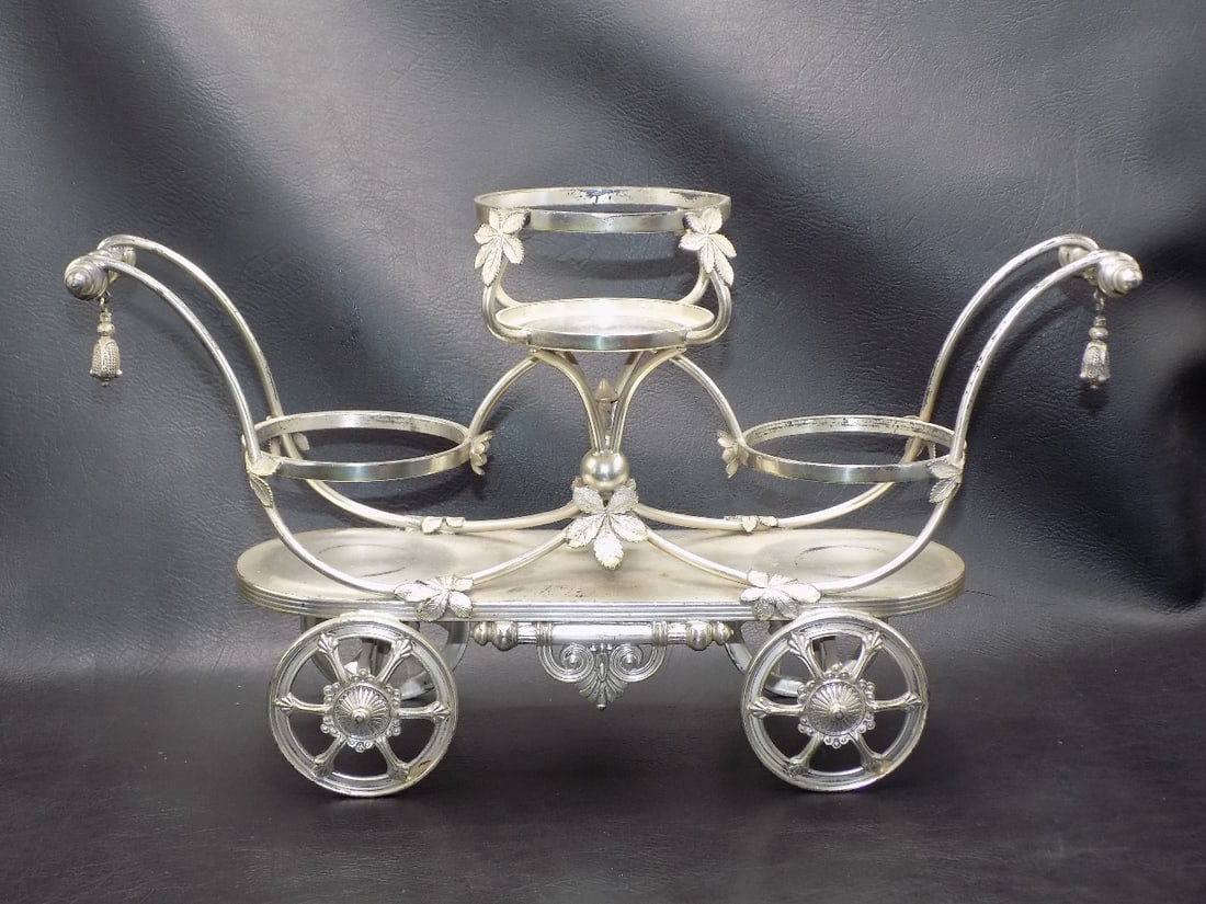 Exceptional silverplate wine holder in shape of carriage (1 of 7)
