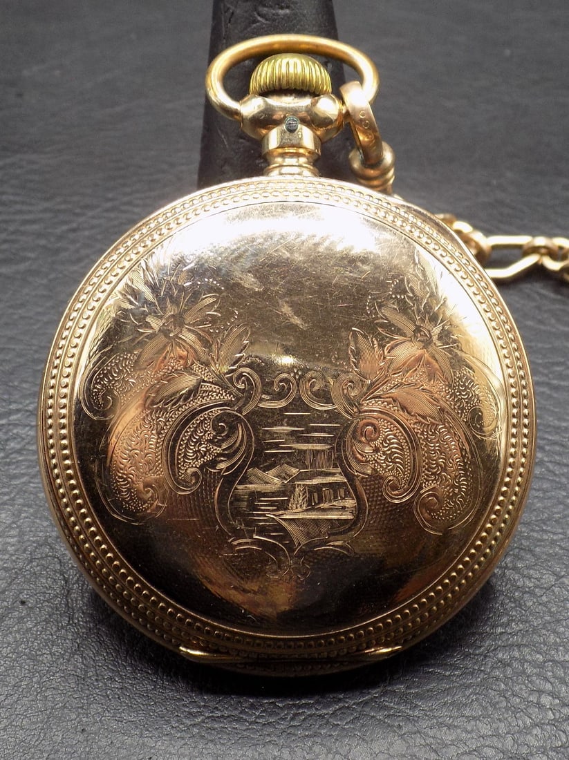 Antique 14k gold case Illinois Watch Co. hunting case pocket watch (1 of 7)