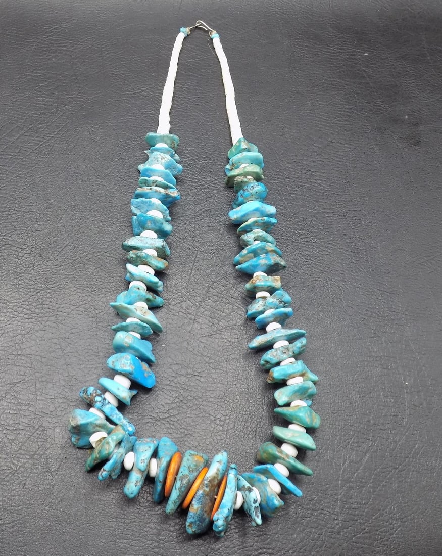 Large turquoise nuggets with coral and glass beads necklace (1 of 6)