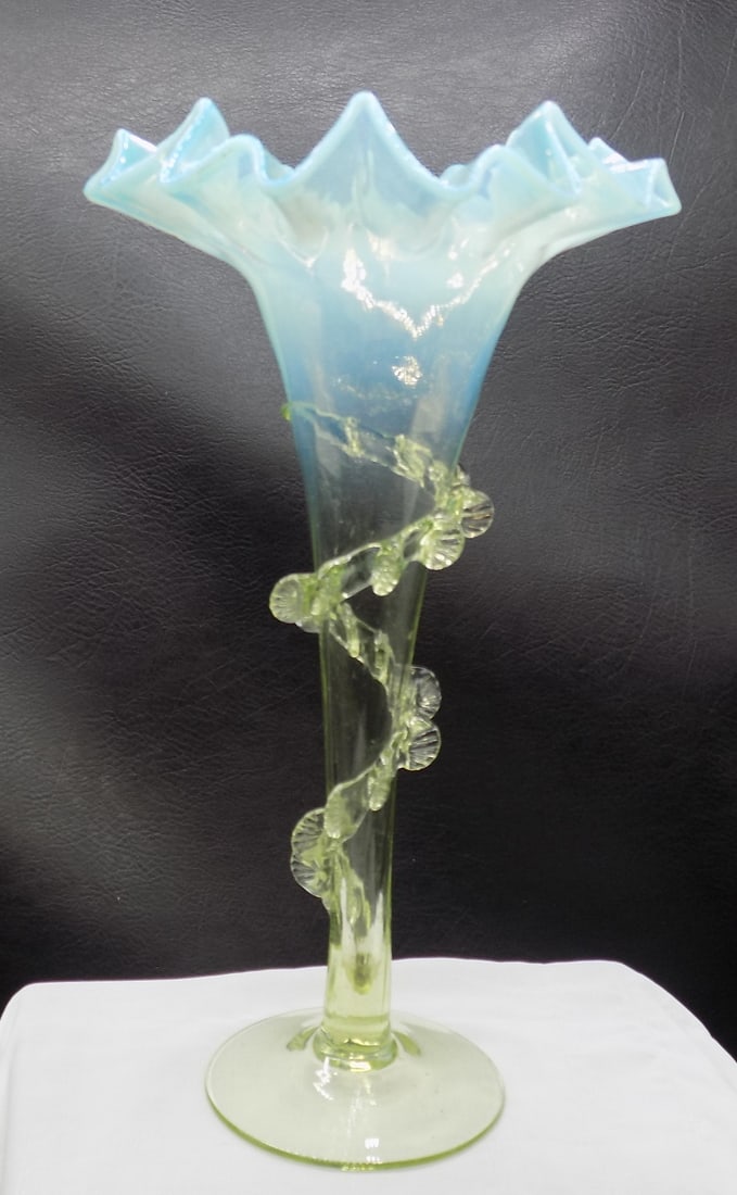 Antique vaseline uranium art glass vase (1 of 6)
