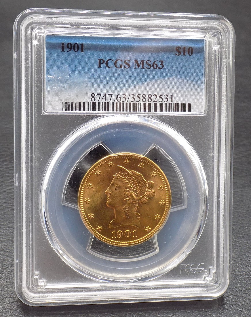 1901 10 dollar gold coin graded MS63 by PCGS - 2