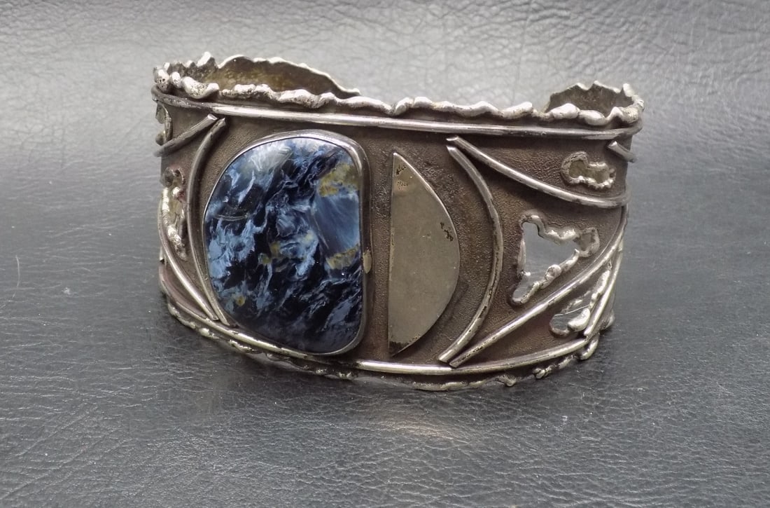 Large sterling silver pietersite gemstone bracelet (1 of 5)