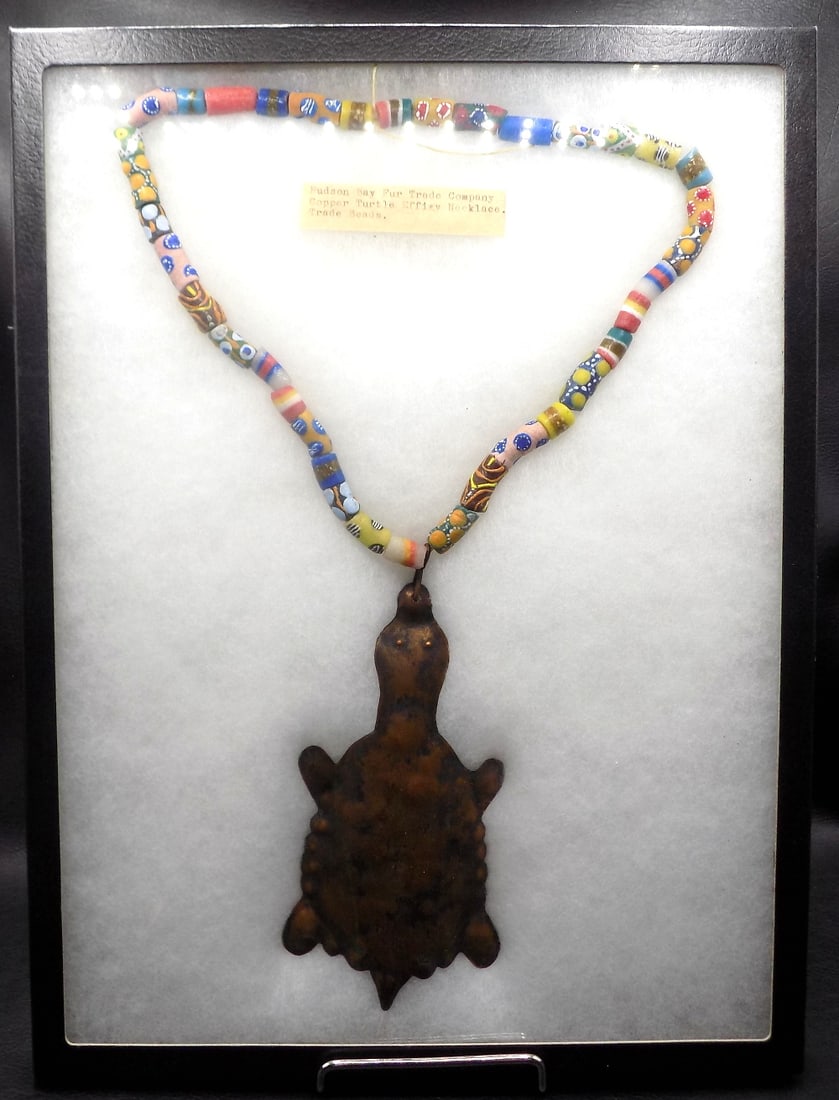 Hudson Bay Fur Trading company copper turtle effigy with beaded necklace (1 of 5)