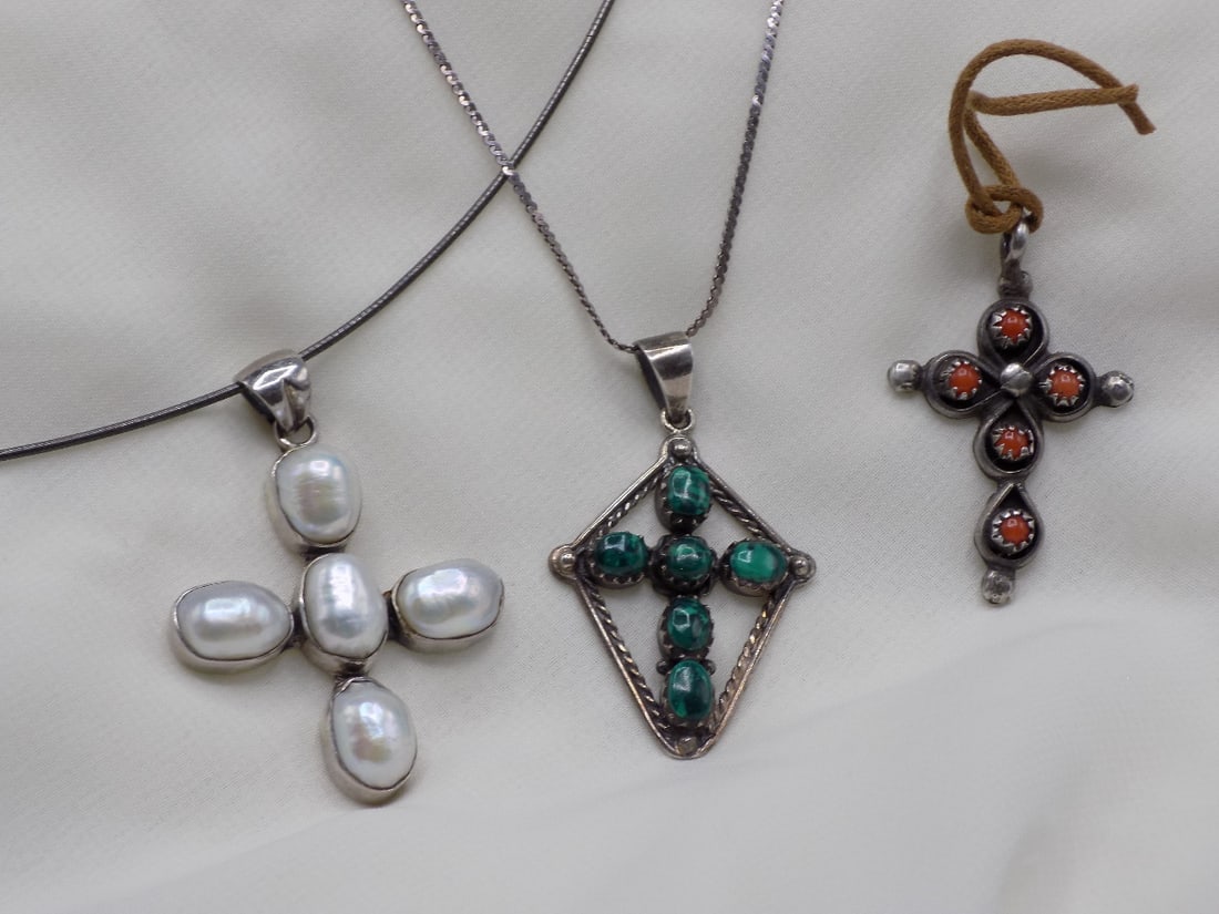 Three sterling silver crosses with semiprecious stones (1 of 8)