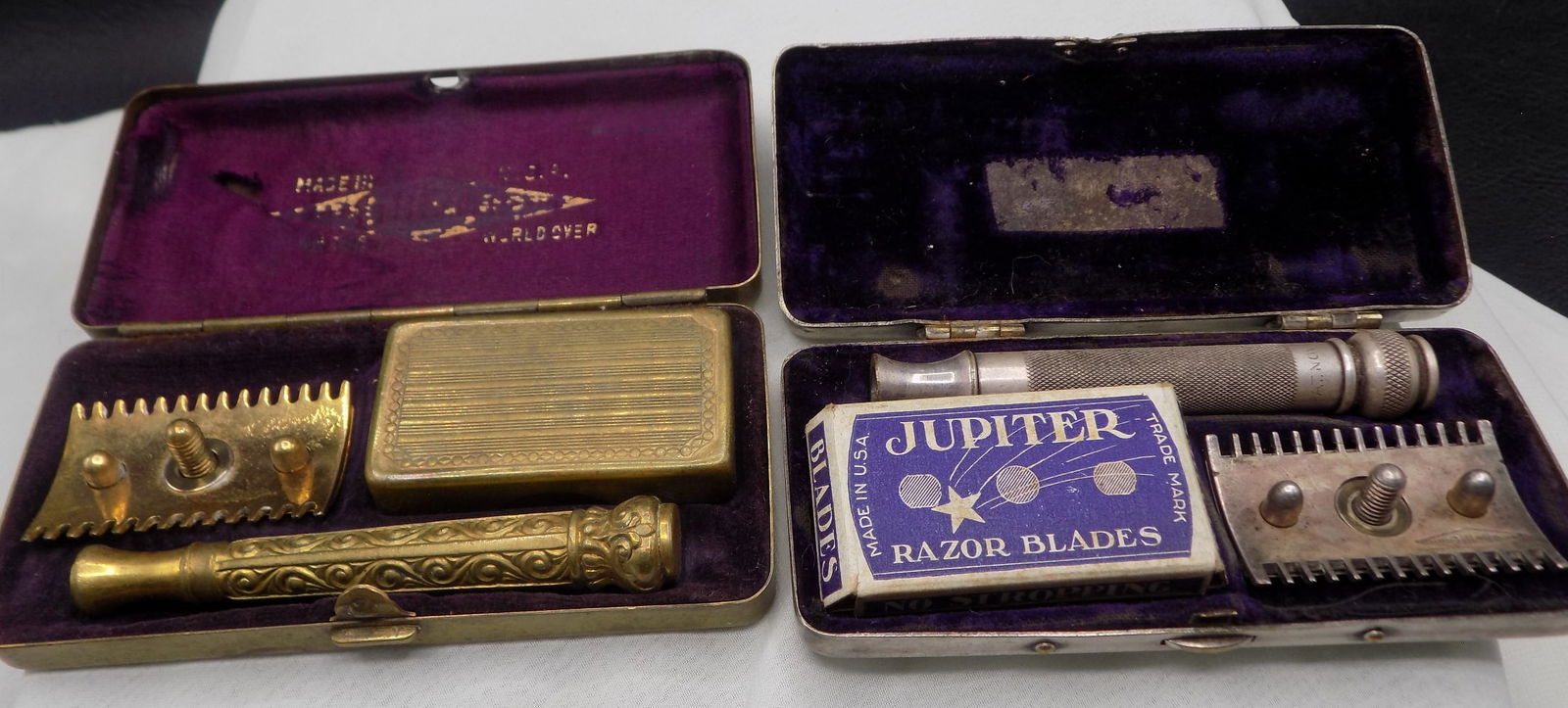 Three WWII military issued shaving kits: Three WWII military issued shaving kits. In very good original as found condition. Great quality and detail. 4 x 2 x ¾ tall. For in house shipping, please call Mike at Thriftiques 319-321-0613