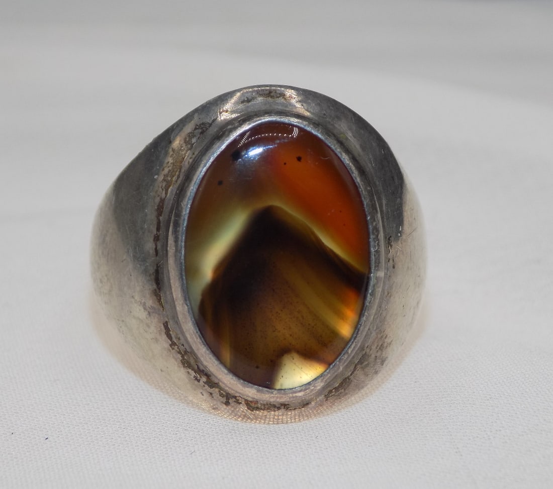 Vintage Native American Indian sterling Montana moss agate gemstone ring (1 of 3)