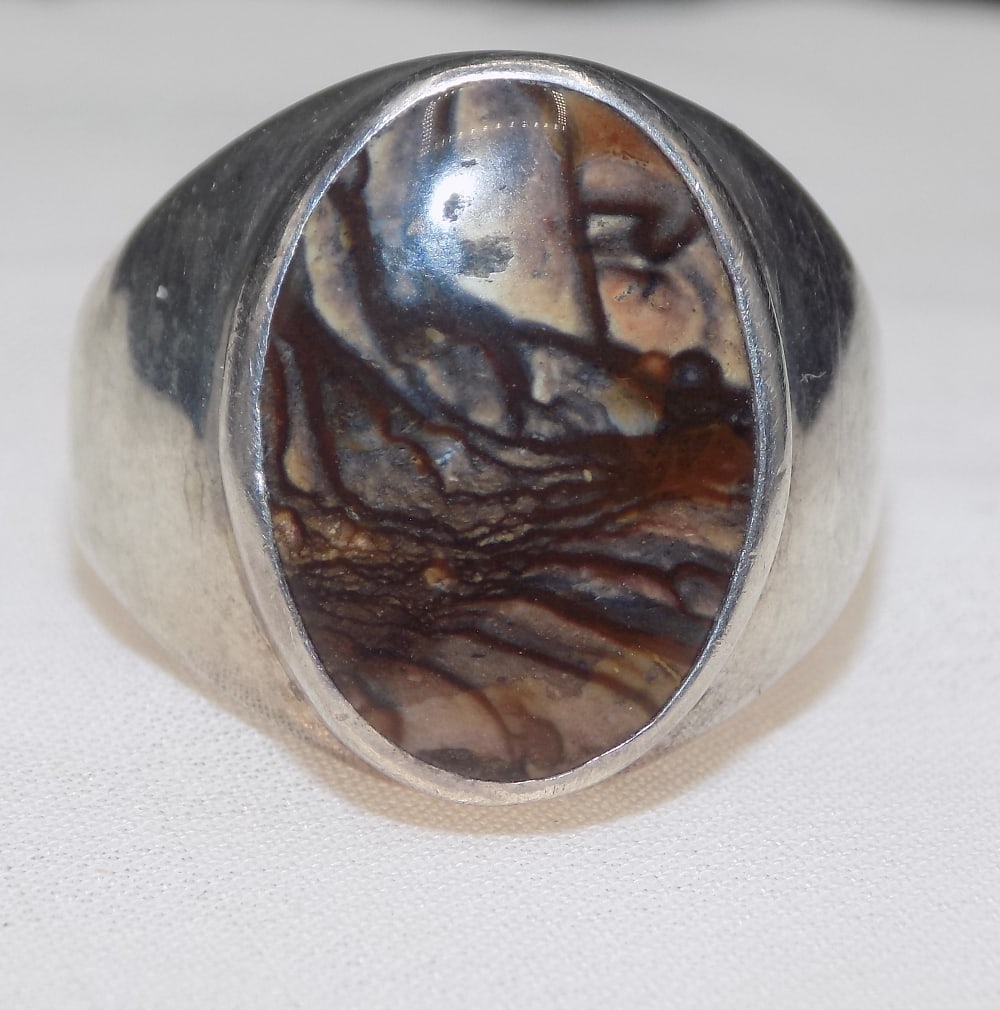 Vintage Native American Indian sterling agate gemstone ring (1 of 3)