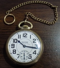 Antique 23 jewel gold fill Waltham pocket watch with chain