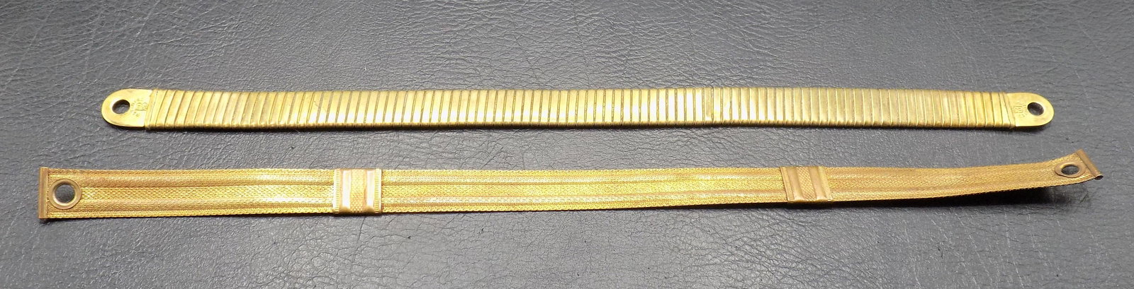 2 vintage gold filled cap straps.: 2 vintage gold filled cap straps. Beautiful colors. In very good original as found condition. Great quality and detail. Longest is 11 ¼ inches long. For in house shipping, please call Mike at T