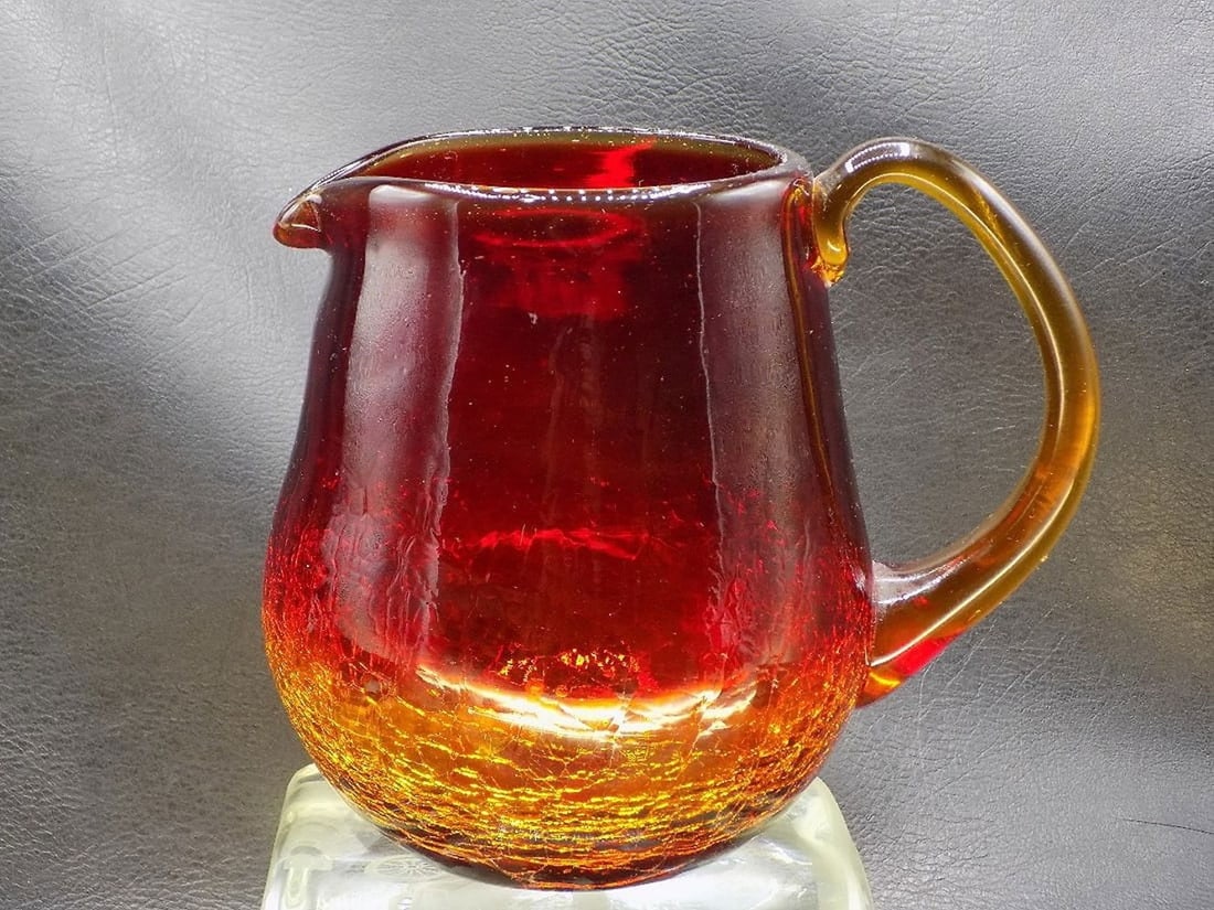 Vibrant vintage Blenko art glass pitcher. Hand blown (1 of 5)