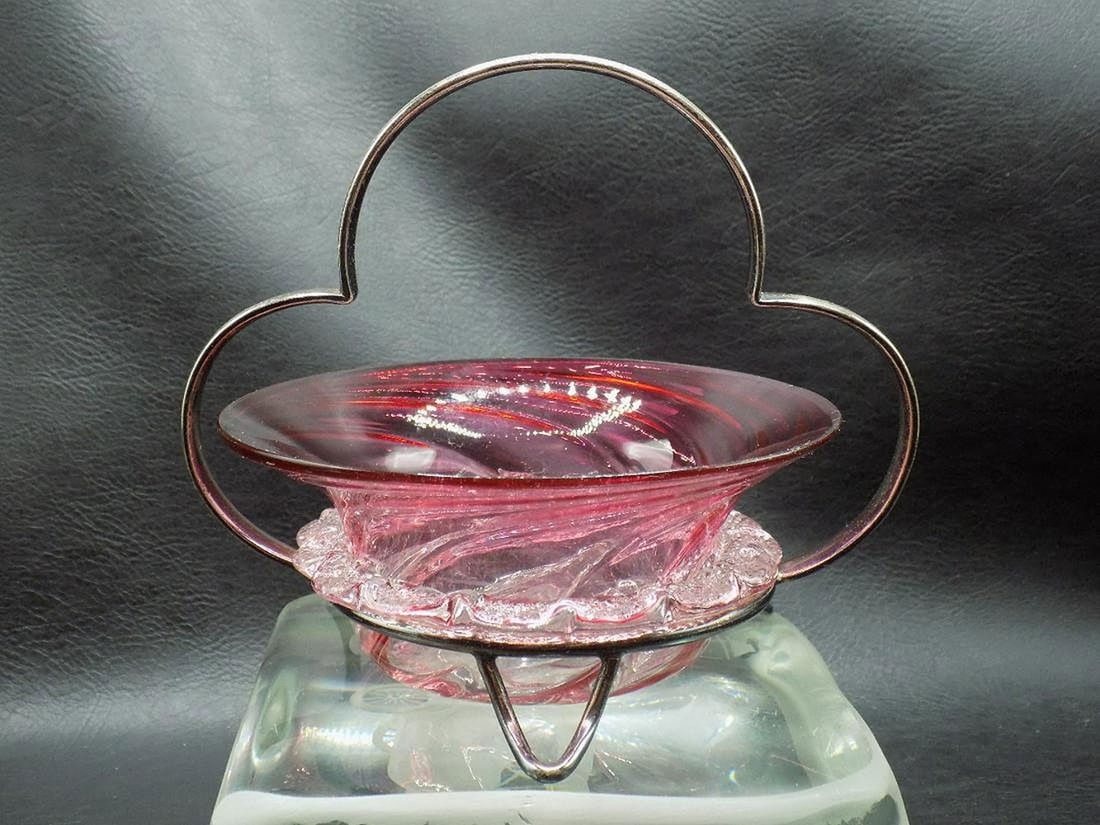 Victorian cranberry art glass candy dish. Could be Fenton (1 of 6)