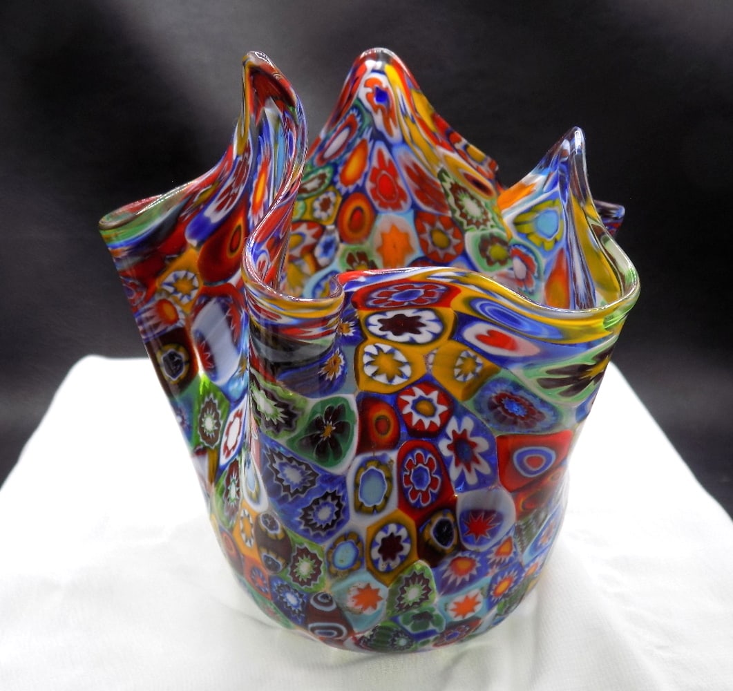 Vintage Fratelli Toso Murano millefiori art glass handkerchief vase (1 of 4)