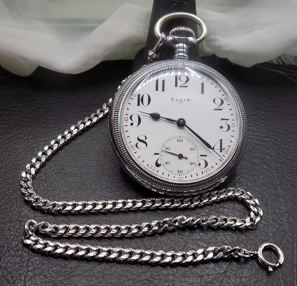 Vintage Swiss 17 jewel pocket watch with train on back (1 of 5)