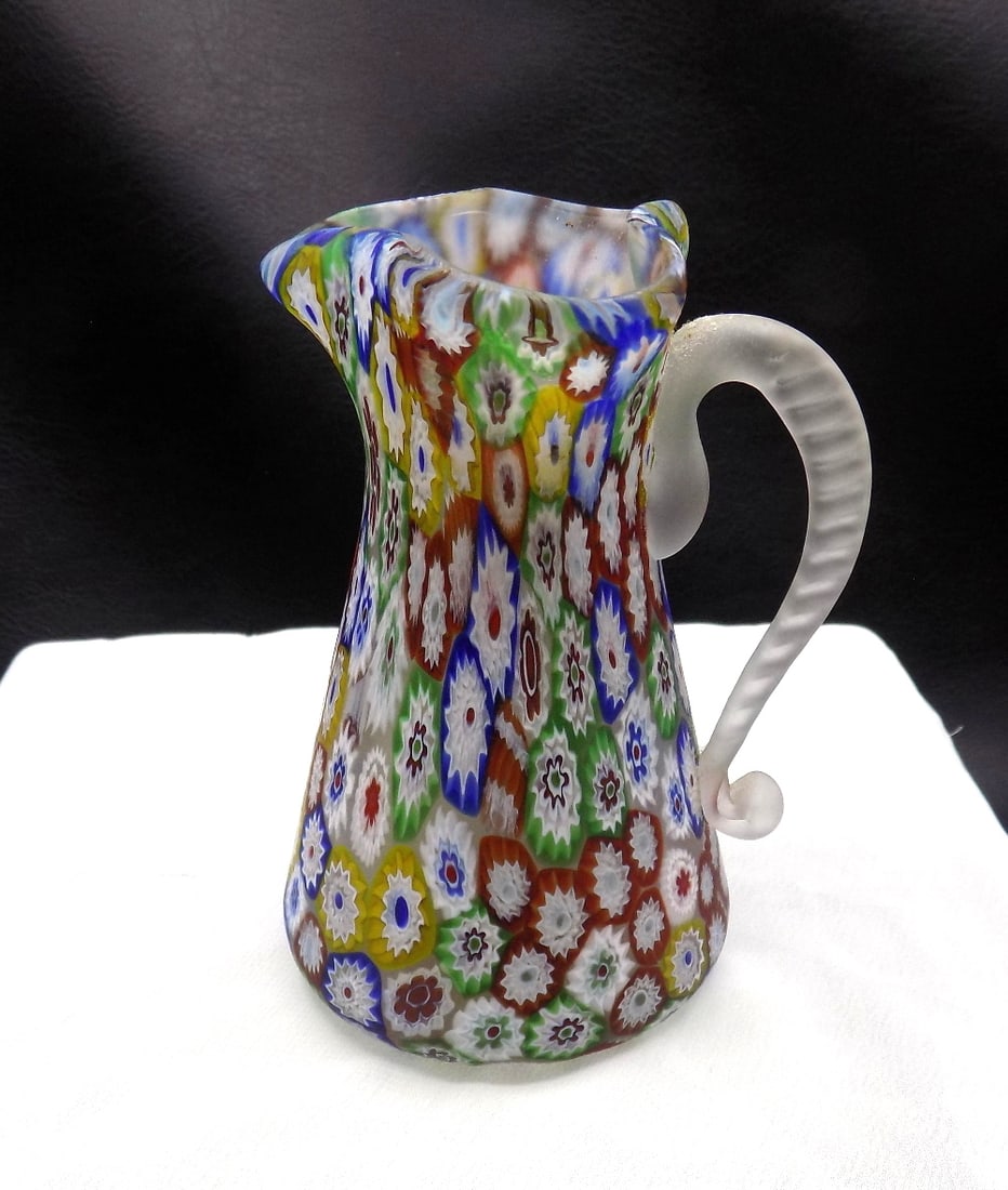 Vintage Fratelli Toso Murano millefiori art glass pitcher (1 of 7)
