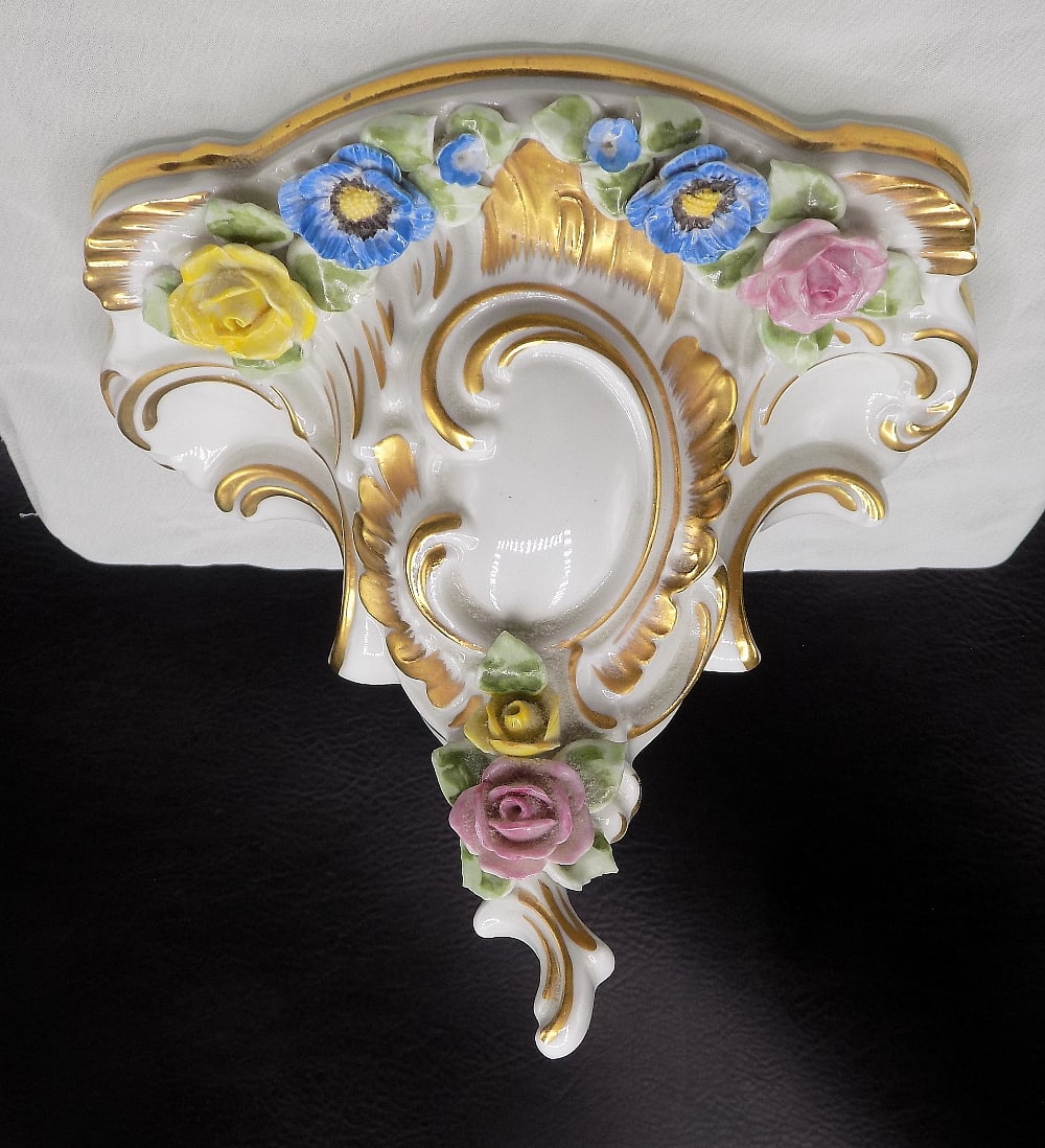 Ornate 1800’s Hand painted German Dresden porcelain wall shelf (1 of 4)
