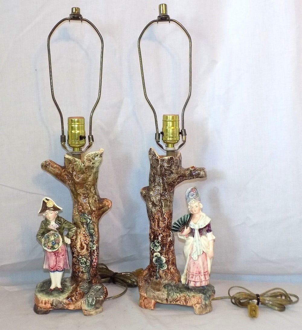 Two lovely vintage Majolica figural lamps (1 of 7)