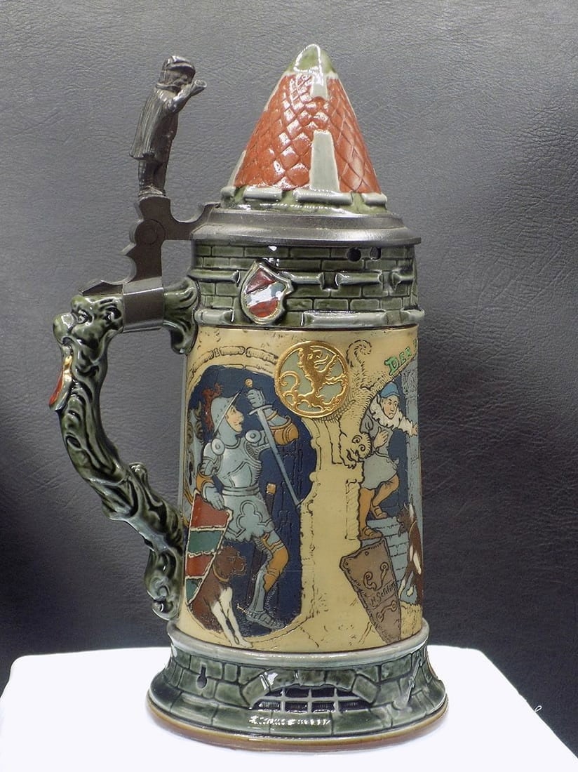 Fabulous 1899 Mettlach etched stein. Model 2382 Thirsty Rider Thirsty Night (1 of 14)