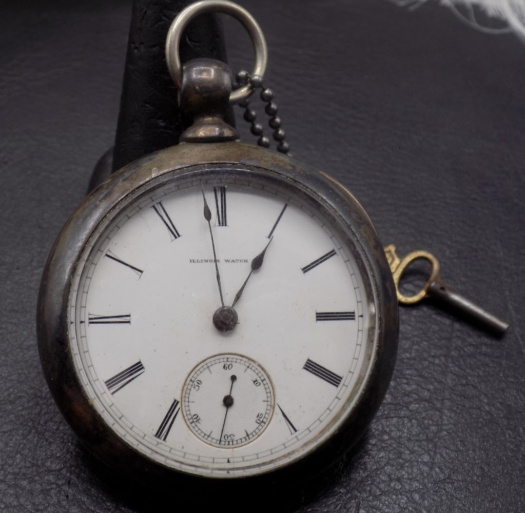 Antique open face key wind Illinois pocket watch (1 of 5)