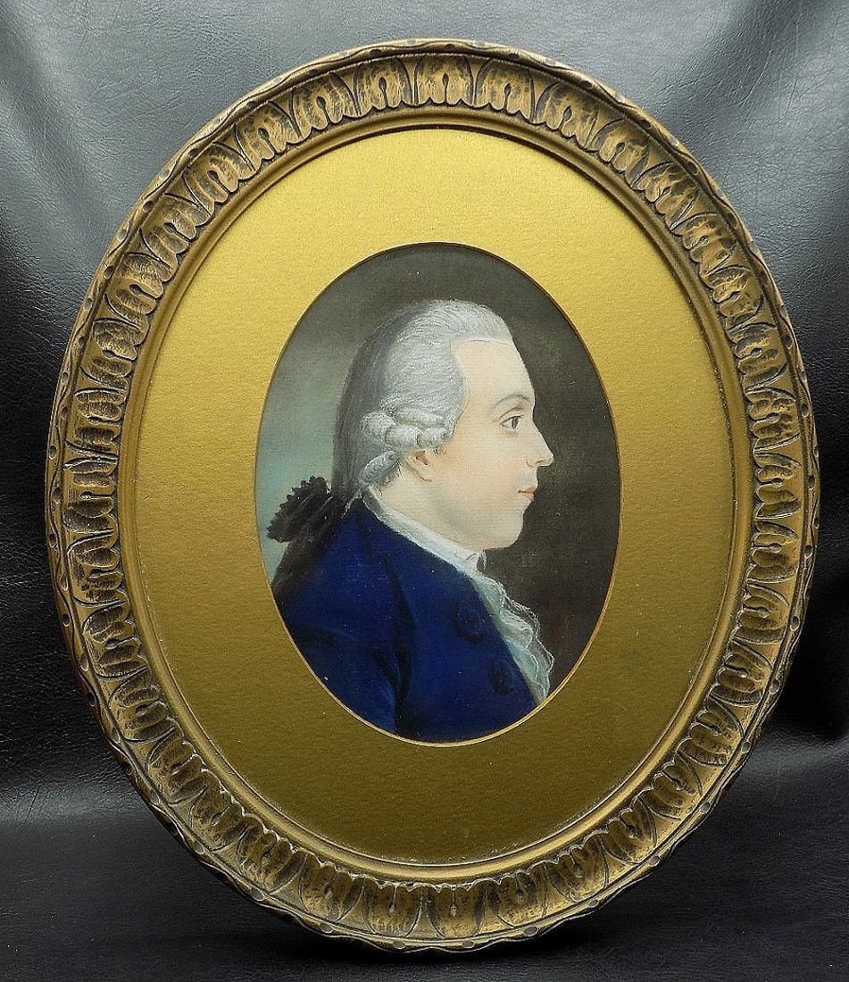 Exceptional early 1800s watercolor of gentleman 1757 to 1822.: Exceptional early 1800s watercolor of gentleman 1757 to 1822. Written on back Married in 1793 to lady in lot 196. Family history on back as shown in photos. Beautiful colors. Exceptional quality and
