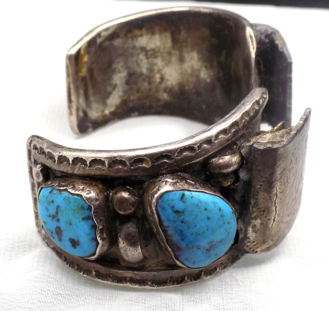 Vintage Native American Indian sterling silver and turquoise watch band (1 of 4)