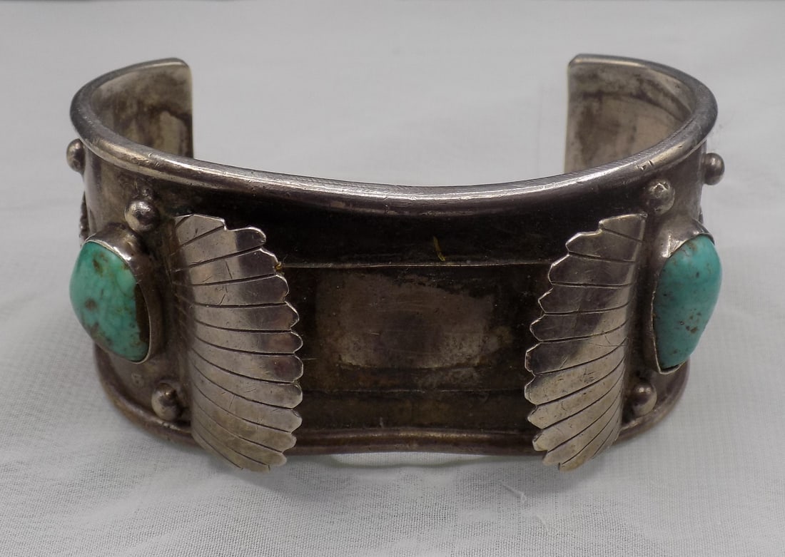 Vintage Native American Indian sterling silver and turquoise watch band (1 of 4)