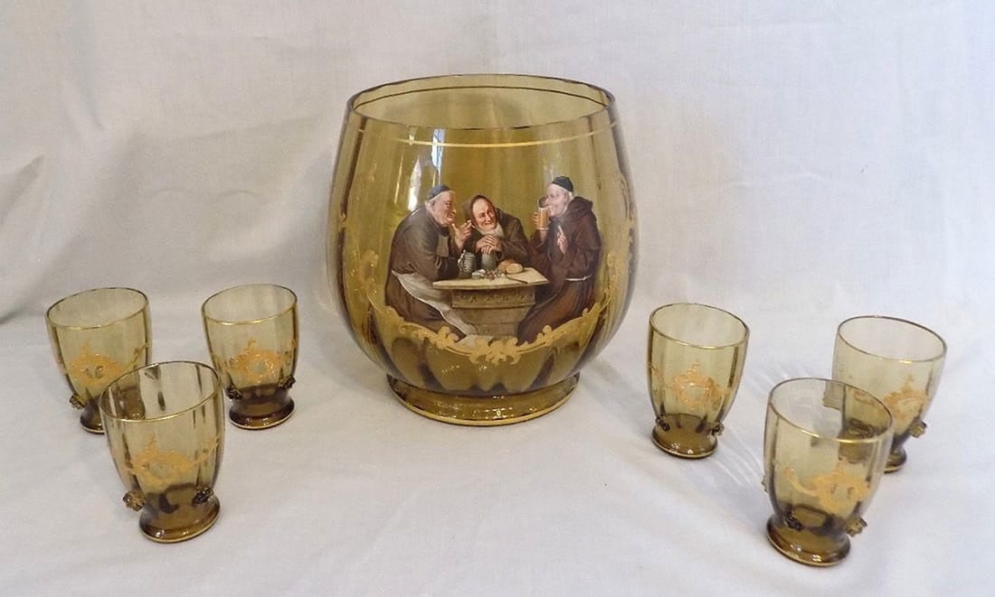 Rare exceptional Moser decorated art glass punch bowl and glasses (1 of 10)