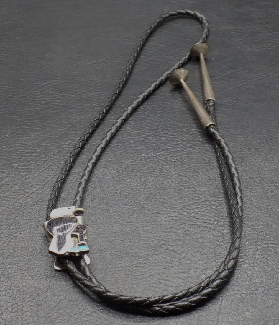 Vintage Native American Indian sterling silver inlaid bolo tie (1 of 7)