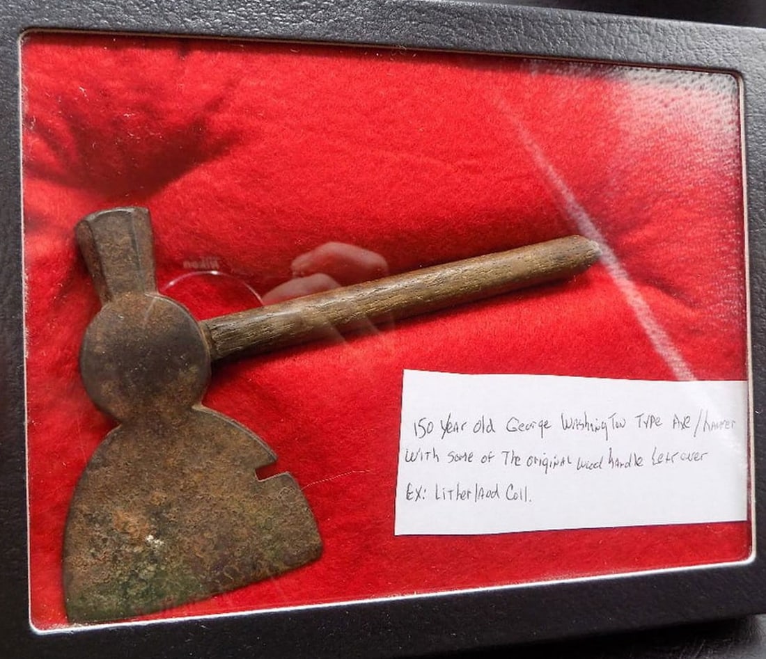 150 year old George Washington type ax hammer with original wood handle (1 of 5)