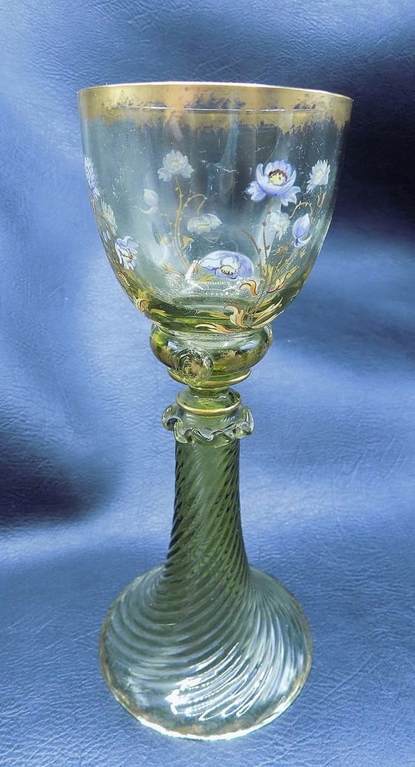 Lovely antique Moser decorated art glass wine glasses (1 of 6)