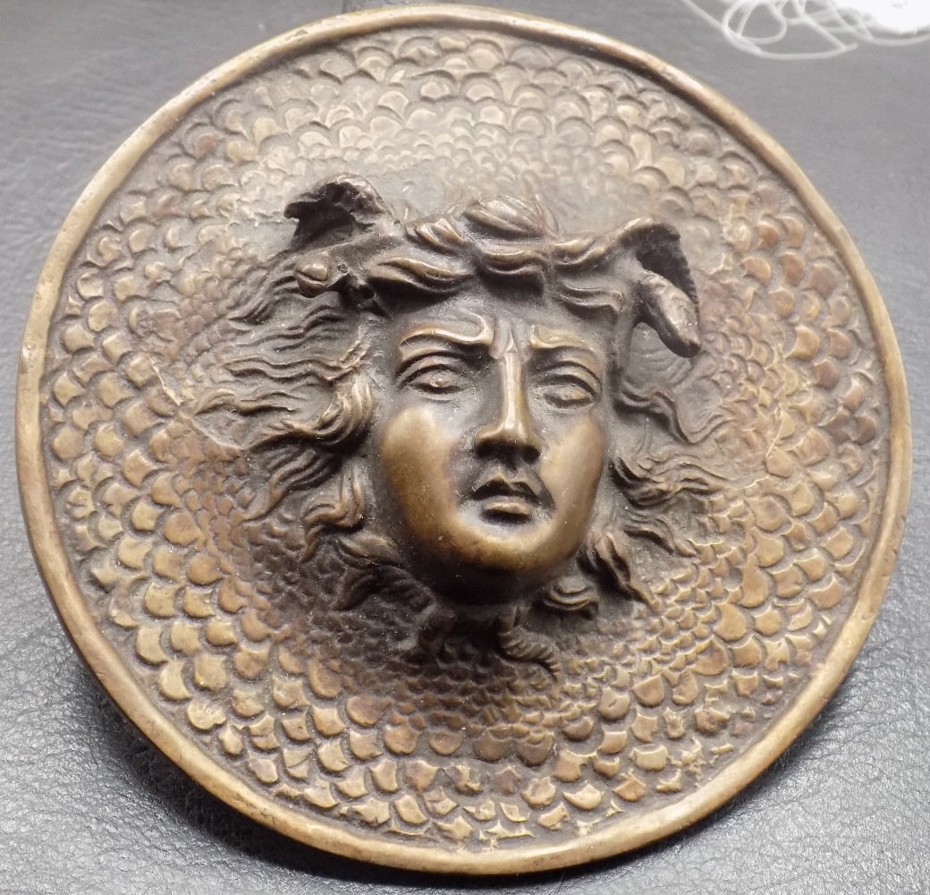 Antique bronze plaque of Medusa (1 of 3)