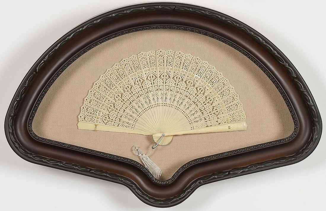 Fancy Victorian celluloid fan in shadow box frame (1 of 4)