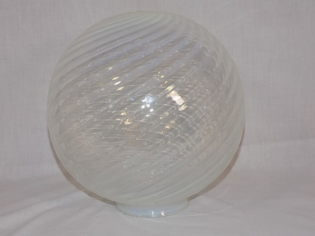 Large antique white opalescent swirl art glass lamp shade globe (1 of 5)