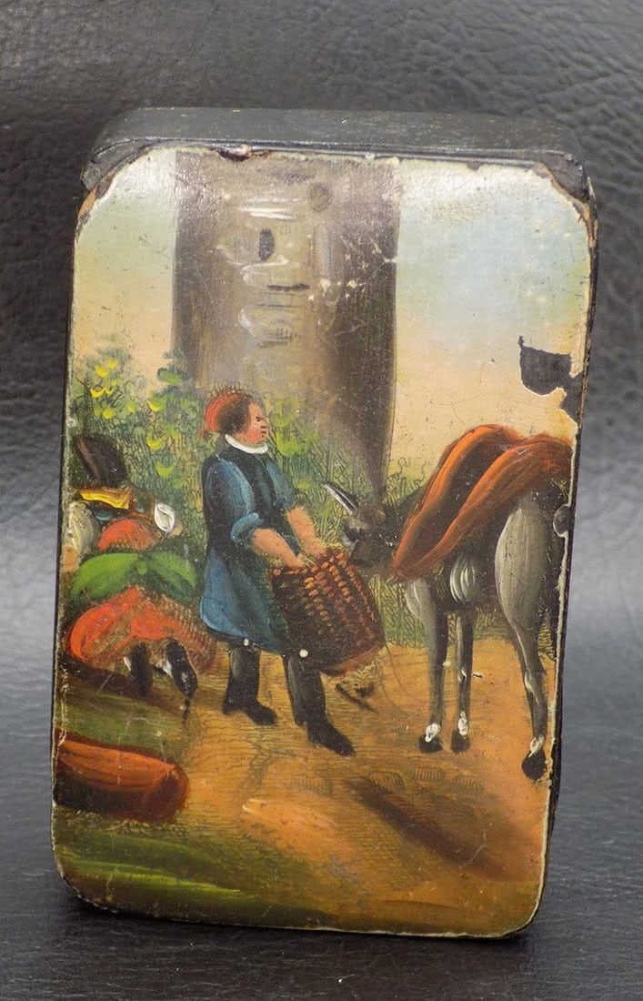 Nice hand painted antique wood hinged box (1 of 5)