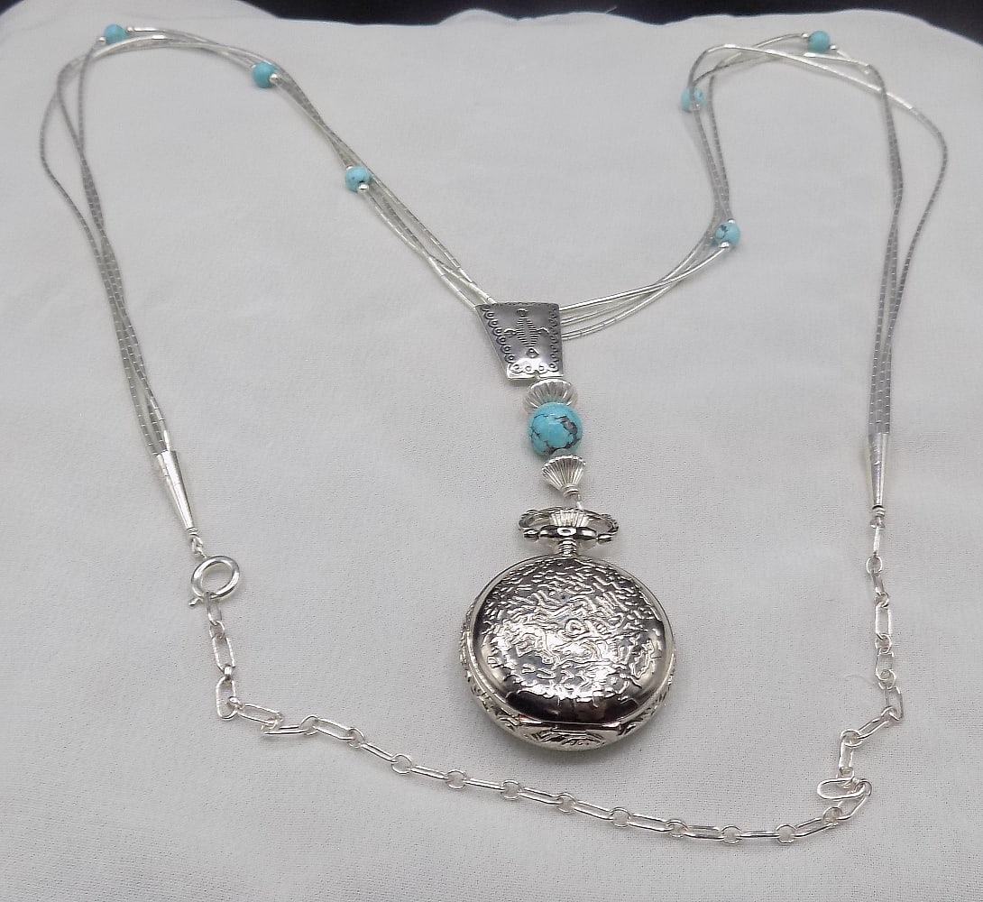 Carolyn Pollack sterling silver and turquoise necklace with watch (1 of 6)