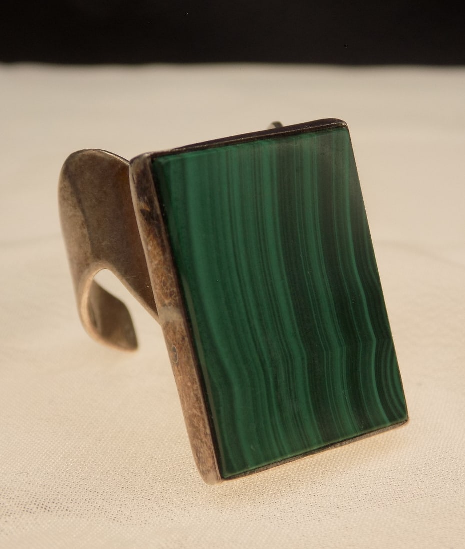 Natural malachite sterling silver ring - 2