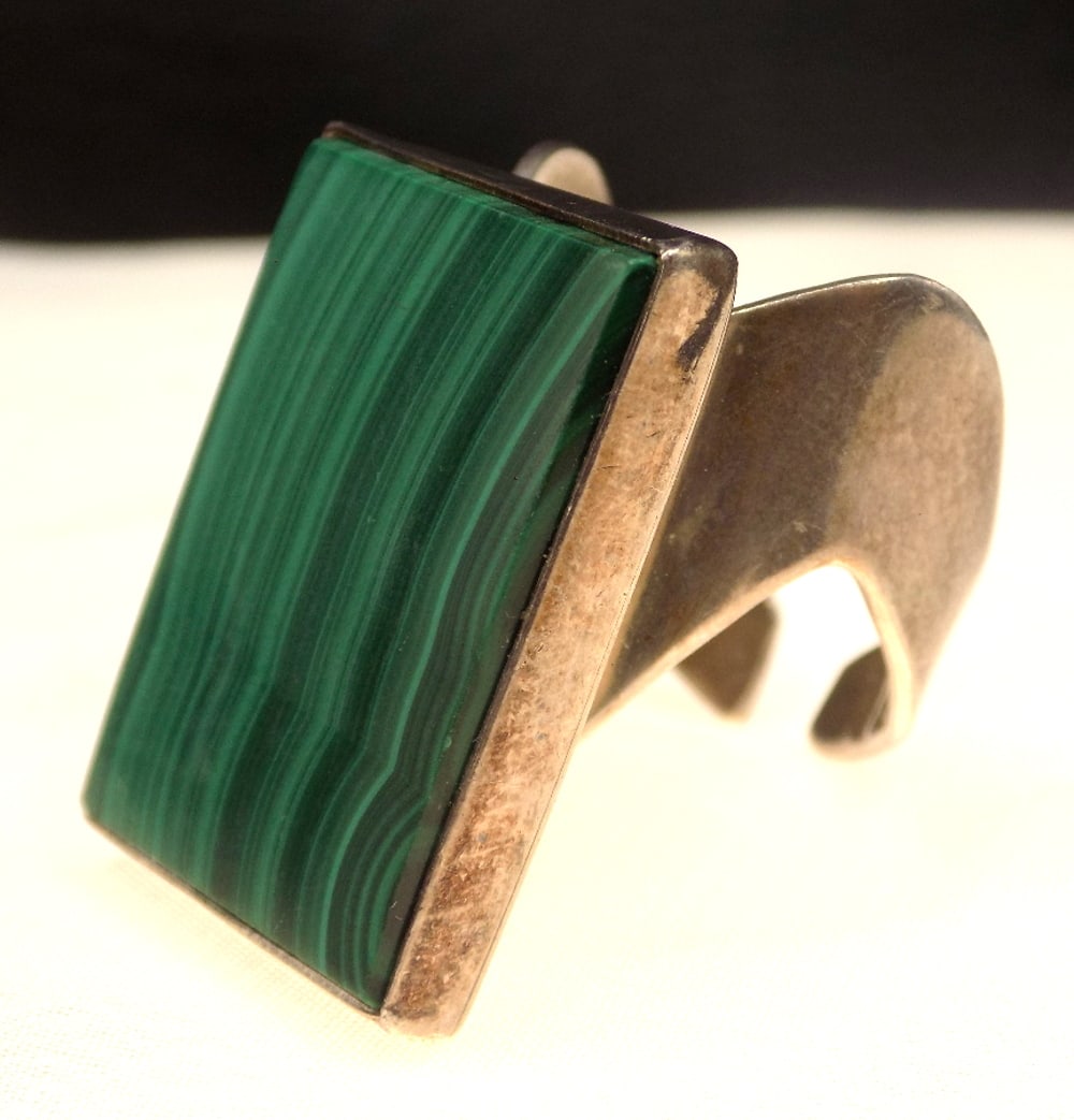 Natural malachite sterling silver ring - 3