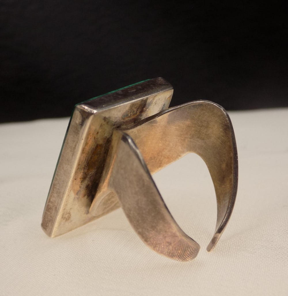 Natural malachite sterling silver ring - 5